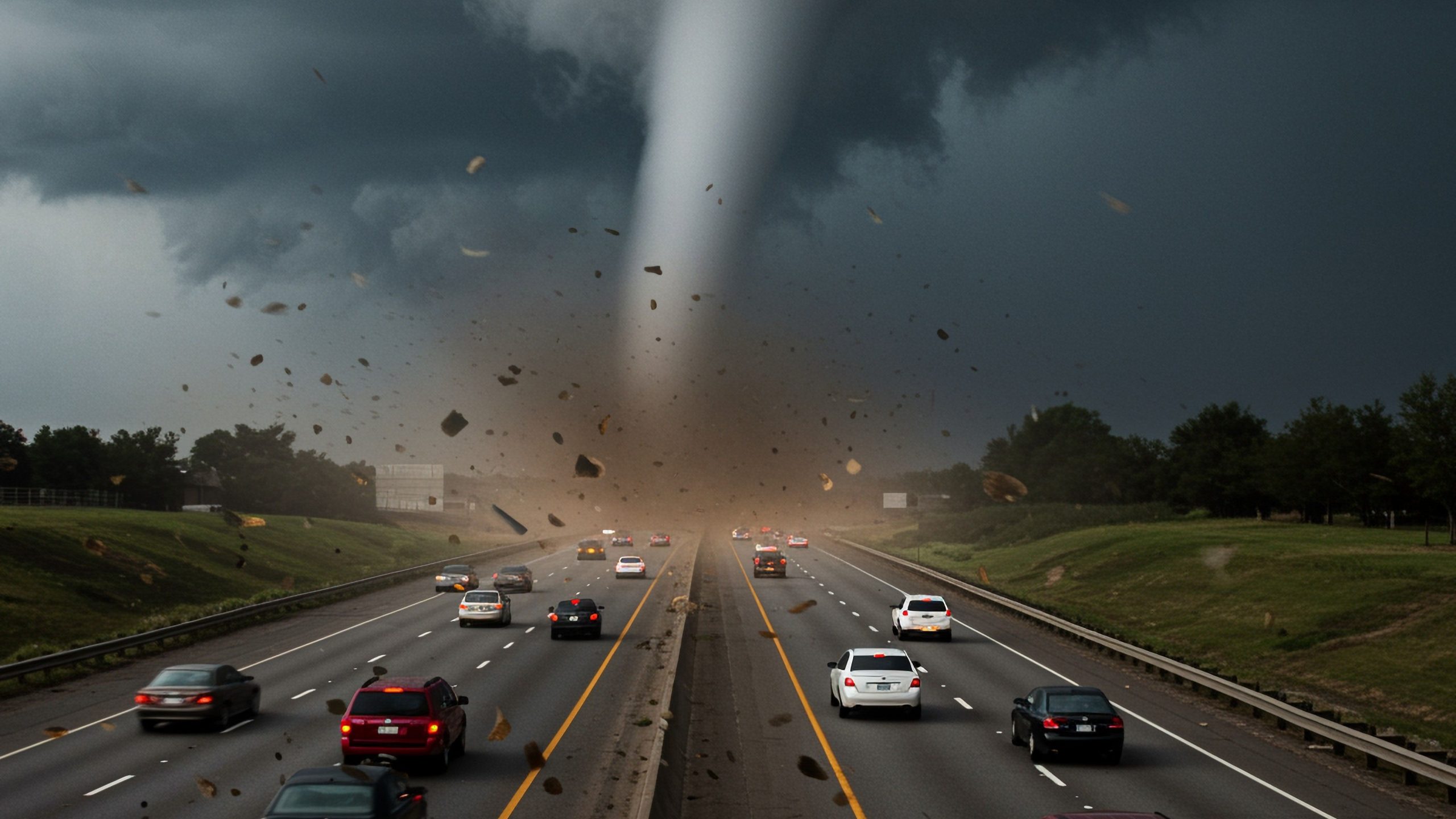 Montagmorgen Pendler auf der I-4 in Zentralflorida überrascht, nachdem der EF2-Tornado durch die Gegend geriet